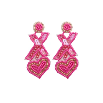 Inima XO Margele Mesaj Cercei |Hot Pink Legăna Bijuterii Valentine ' s Șirag de mărgele de Semințe Cercei Inima Ziua Îndrăgostiților Cadou de Îmbrățișări și Sărutări